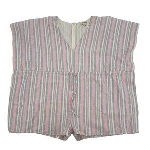 Listicle Women's Size L Striped Romper Pink Gray White Tie Waist Boho